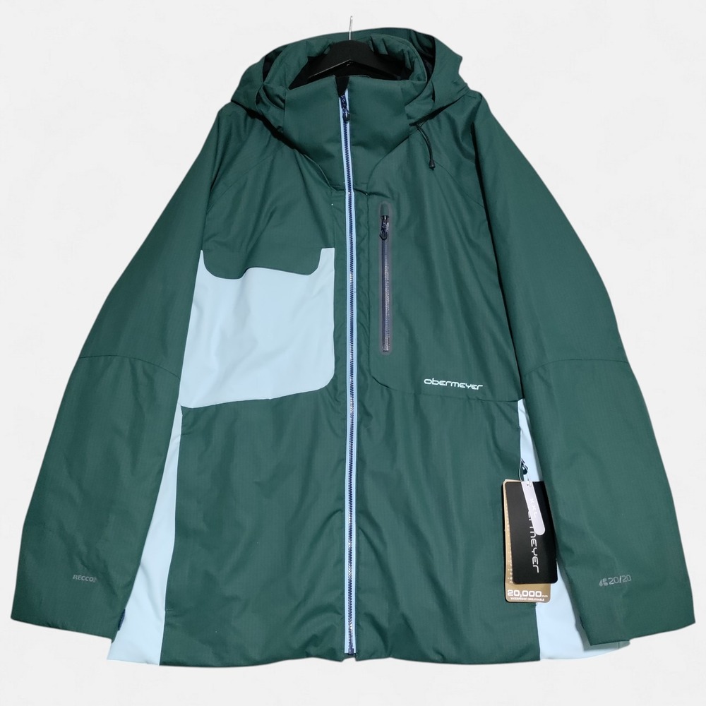 Obermeyer Barley‎ Shell Ski Snow Jacket Mens XXL Green/Blue Recco Ripstop NEW